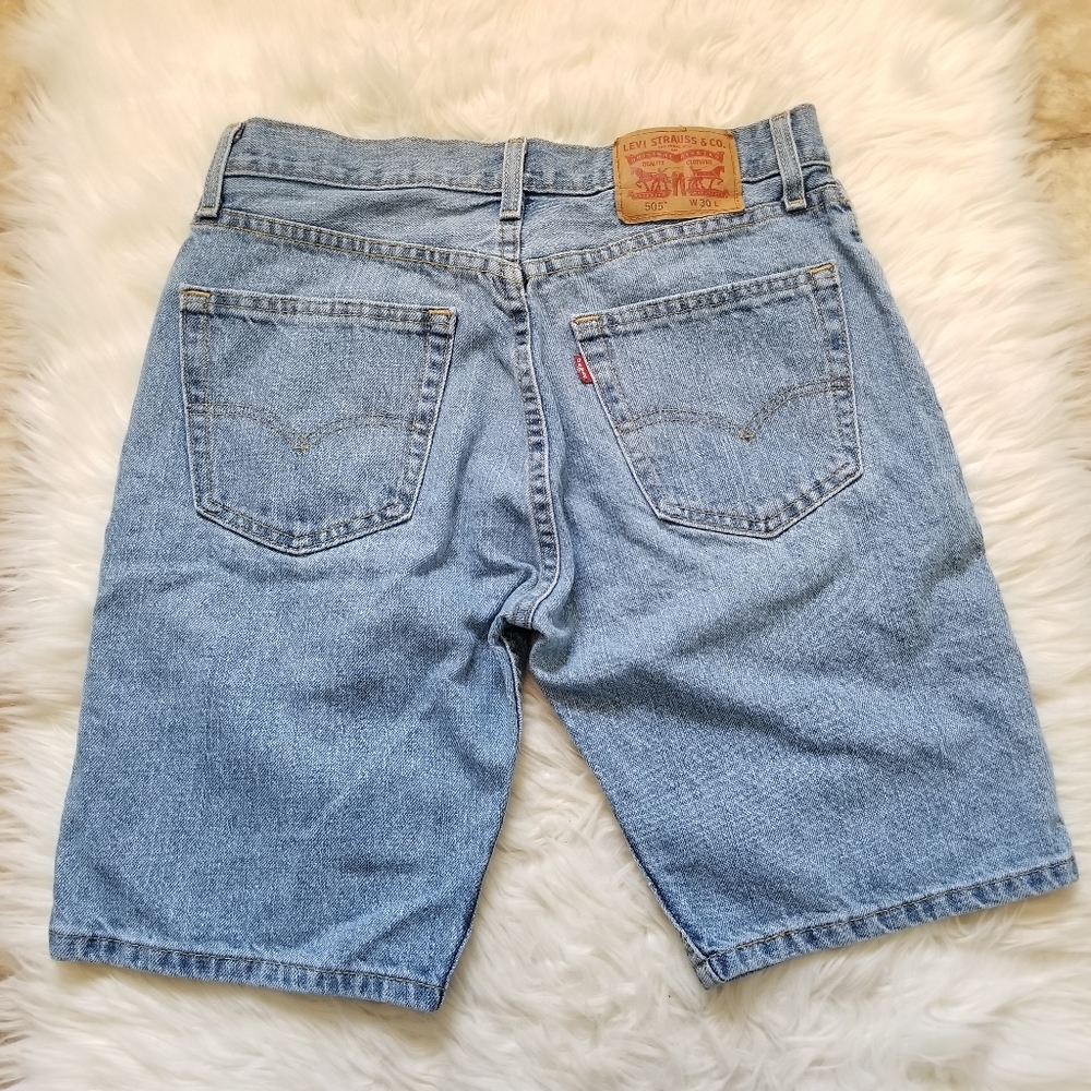 Levis 505 Blue Bermuda Jean Denim Shorts